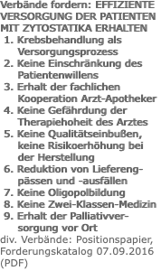 Verbände fordern: EFFIZIENTE VERSORGUNG DER