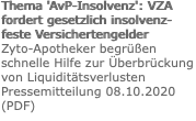 Thema 'AvP-Insolvenz': VZA fordert gesetzlich