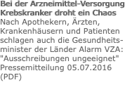 Bei der Arzneimittel-Versorgung Krebskranker droht