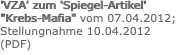 'VZA' zum 'Spiegel-Artikel' "Krebs-Mafia" vom